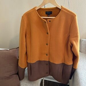 Susan Graver Women's Orange and Brown Teddy Jacket color lock button
